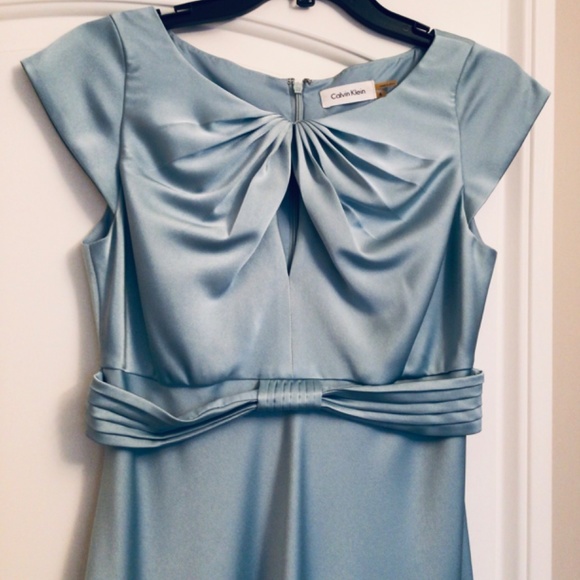 Satin Blue Seafoam Calvin Klein Formal/Cocktail Dress - Picture 2 of 8